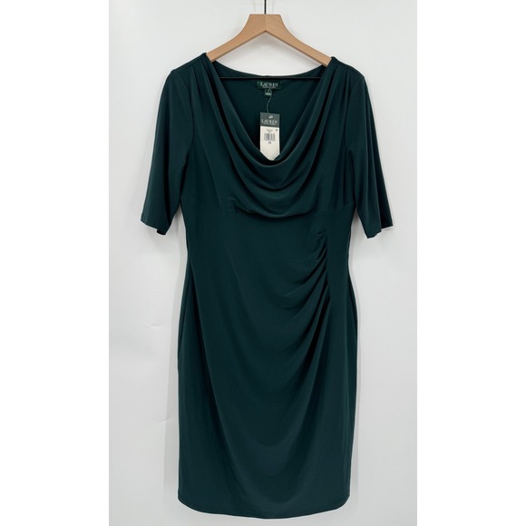 Ralph Lauren Dress Womens 16 Green Ruched Cocktail Party Wedding Holiday NEW - Picture 1 of 9